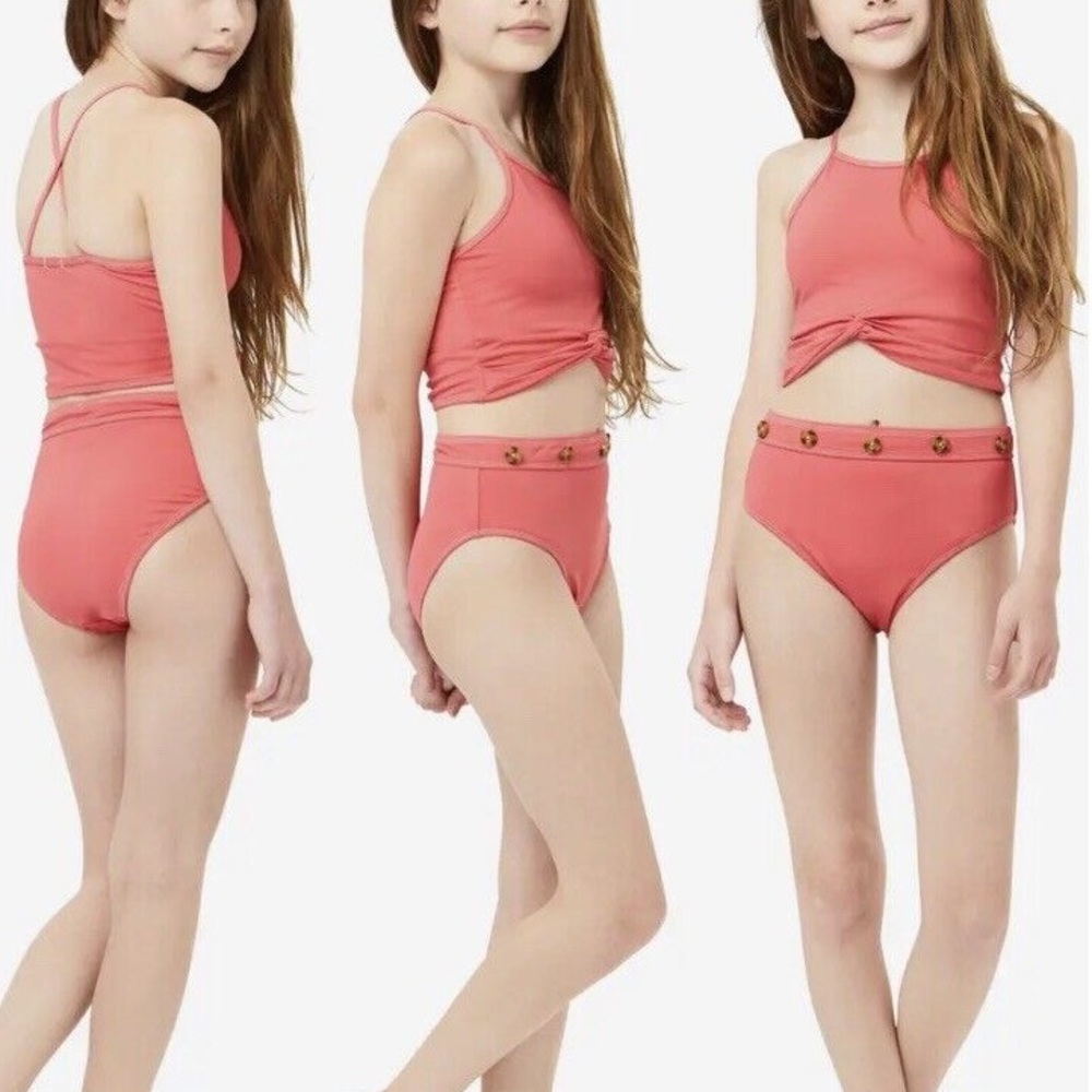 Habitual Girl Contrast Stitch Two-Piece Swimsuit Dark Coral 7/8